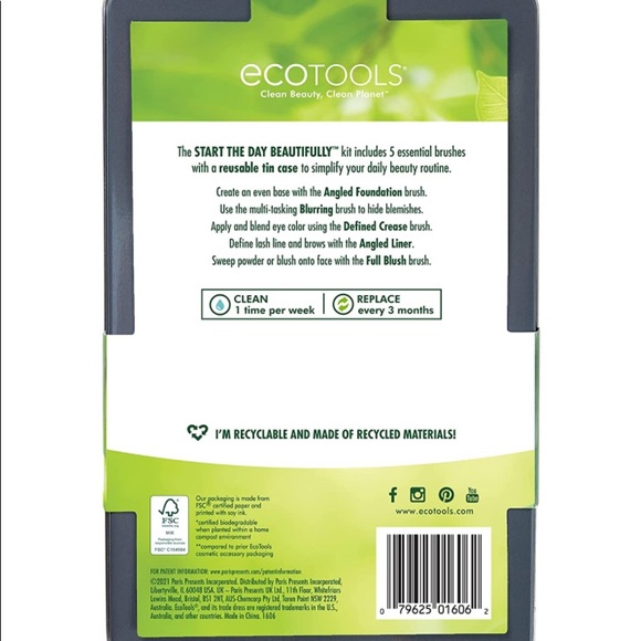 NEW EcoTools Makeup Brush Set Ecofriendly Brushes Tools Beauty Kit Green 5 pk - Picture 7 of 8